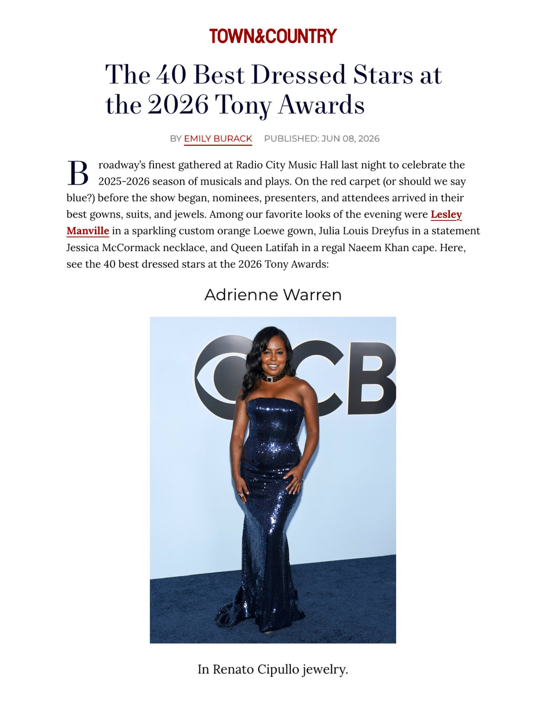 Town & Country | Adrienne Warren, Tony Awards